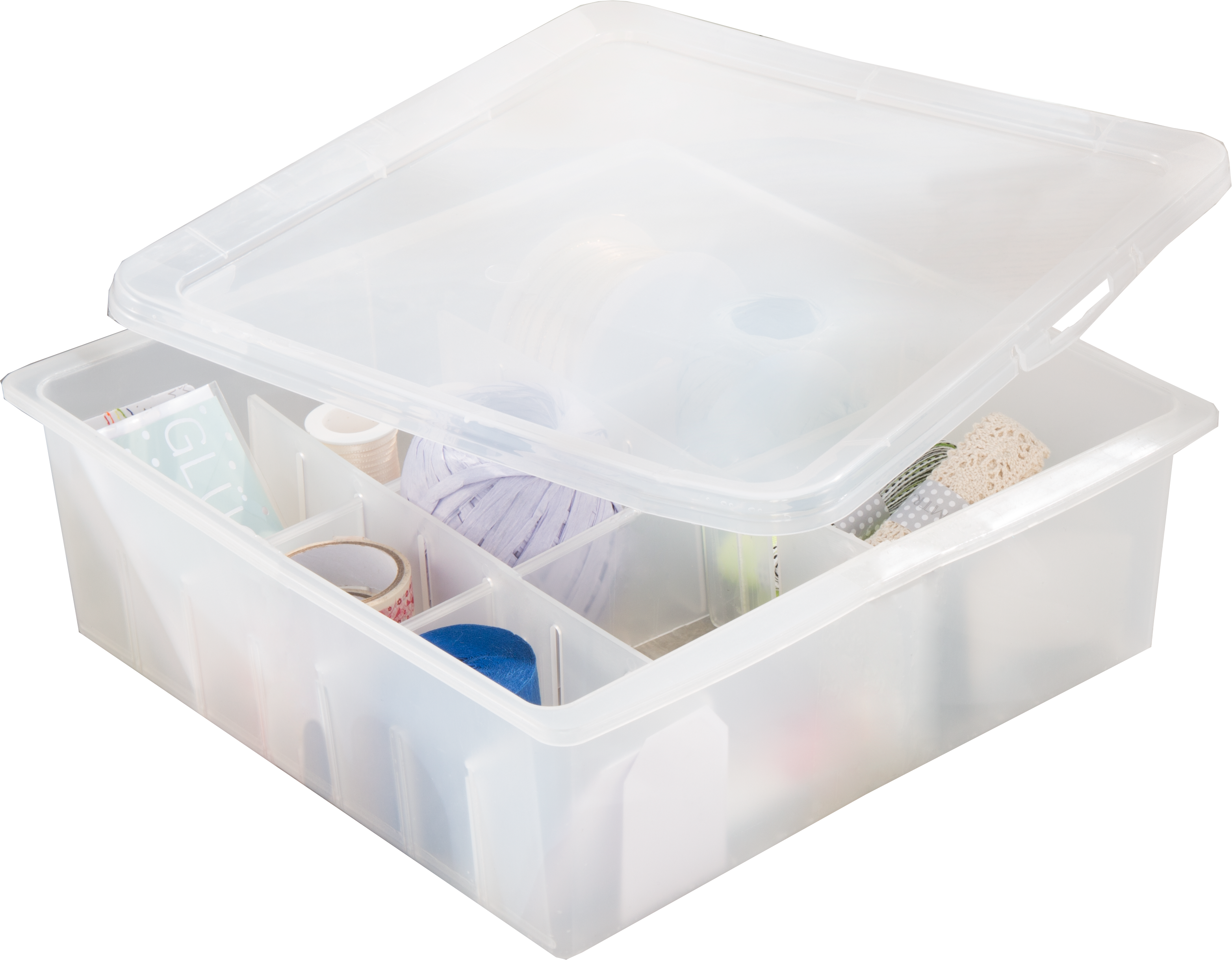 Aufbewahrungsbox RUCO, transparent, B:27cm H:10cm T:28cm, Kunststoff, Aufbewahrungsboxen, Aufbewahrungsbox, mit Deckel, 16 Fächer, Ideal für Christbaumkugeln, Kosmetik