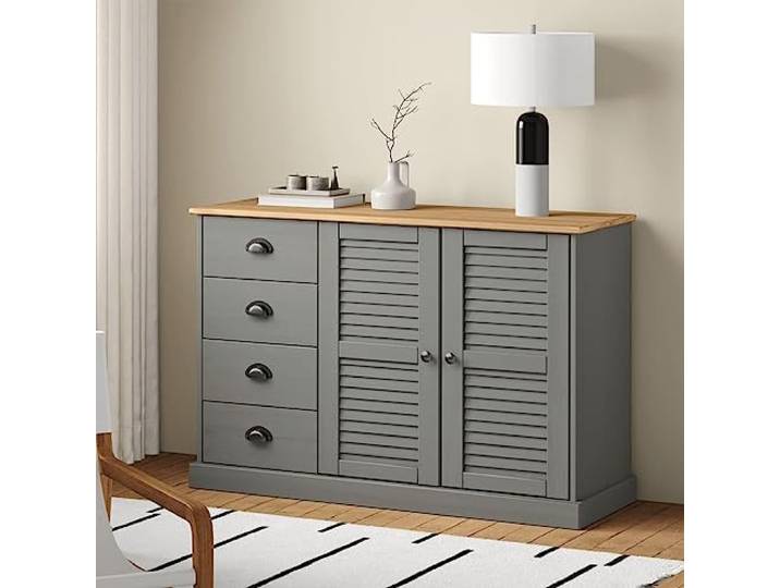 HEFZGDB Pflegeleichtes Sideboard aus Kiefernholz für Wohnzimmer, massivholz Sideboard Kiefer mit Metallgriffen, kompaktes mit Schubladen aus Kiefer Massivholz, vielseitiges als Buffet