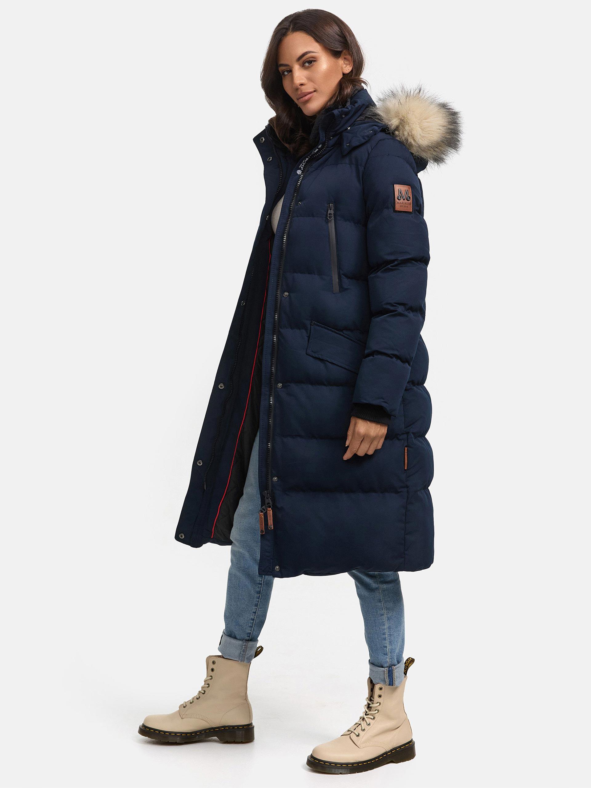 Marikoo Damen Winterjacke – Schneesternchen, lang mit Kapuze & Fellkragen