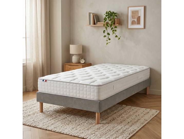 Ensemble matelas ressorts h24cm sommier en kit 90x200 gris