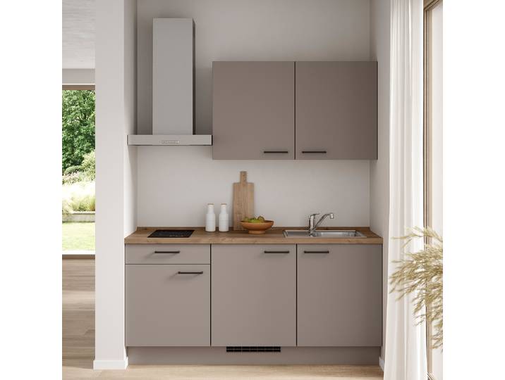 Küchenzeile Low-Line Senso Variante A 180cm Ausrichtung links Braun/Latte Macchiato ohne Elektrogeräte
