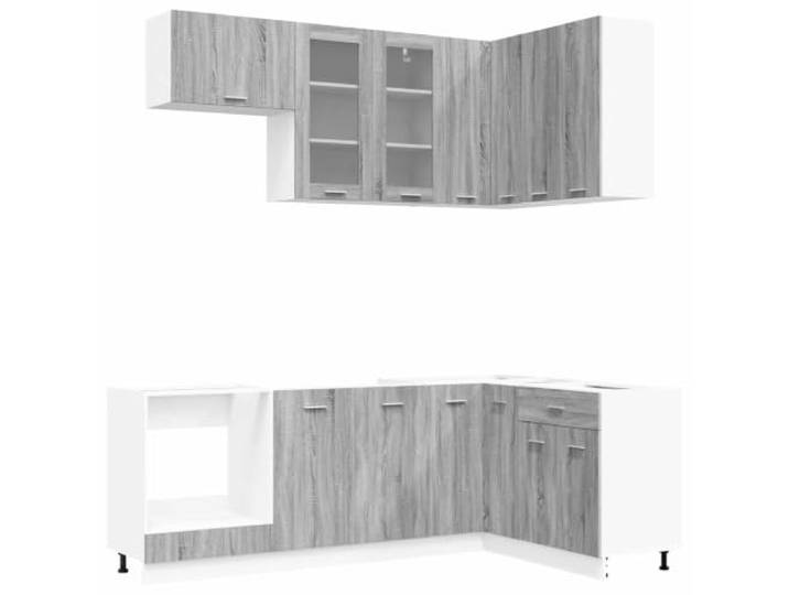 fsahslih Küchenzeile Lyon 8-teilig Grau Sonoma Holzwerkstoff Küchenschrank Moderne 8-teilige Küchenmöbel Set Lösung mit Glasschrank und Eckunterschrank für viel Stauraum und Ordnung in der Küche.