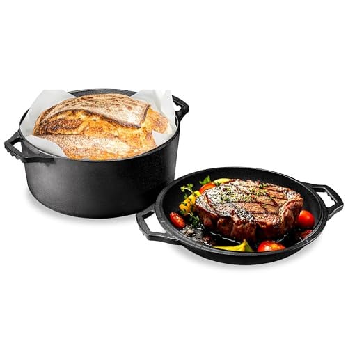 NutriChef Gietijzeren Braadpan met Deksel - Voorbehandelde Anti-aanbak Dutch Oven