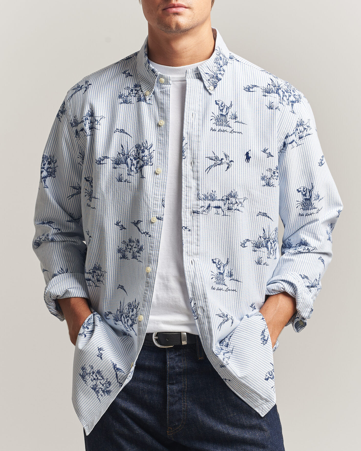 Polo Ralph Lauren Custom Fit Printed Oxford Shirt Field & Pheasant men L Blå