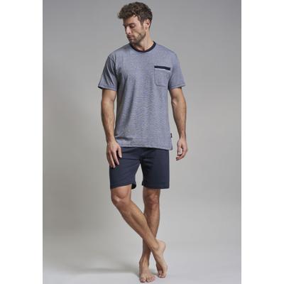 Shorty GÖTZBURG "Upper West", Herren, Gr. 48S, Single Jersey, blau (blau, mittel, melange), Single Jersey, Obermaterial: 60% Baumwolle, 40% Polyester, mehrfarbig, meliert, bequem kniefrei, Rundhals, Homewear-Sets Shorty, Kurzarm, Rundhalsausschnitt,...
