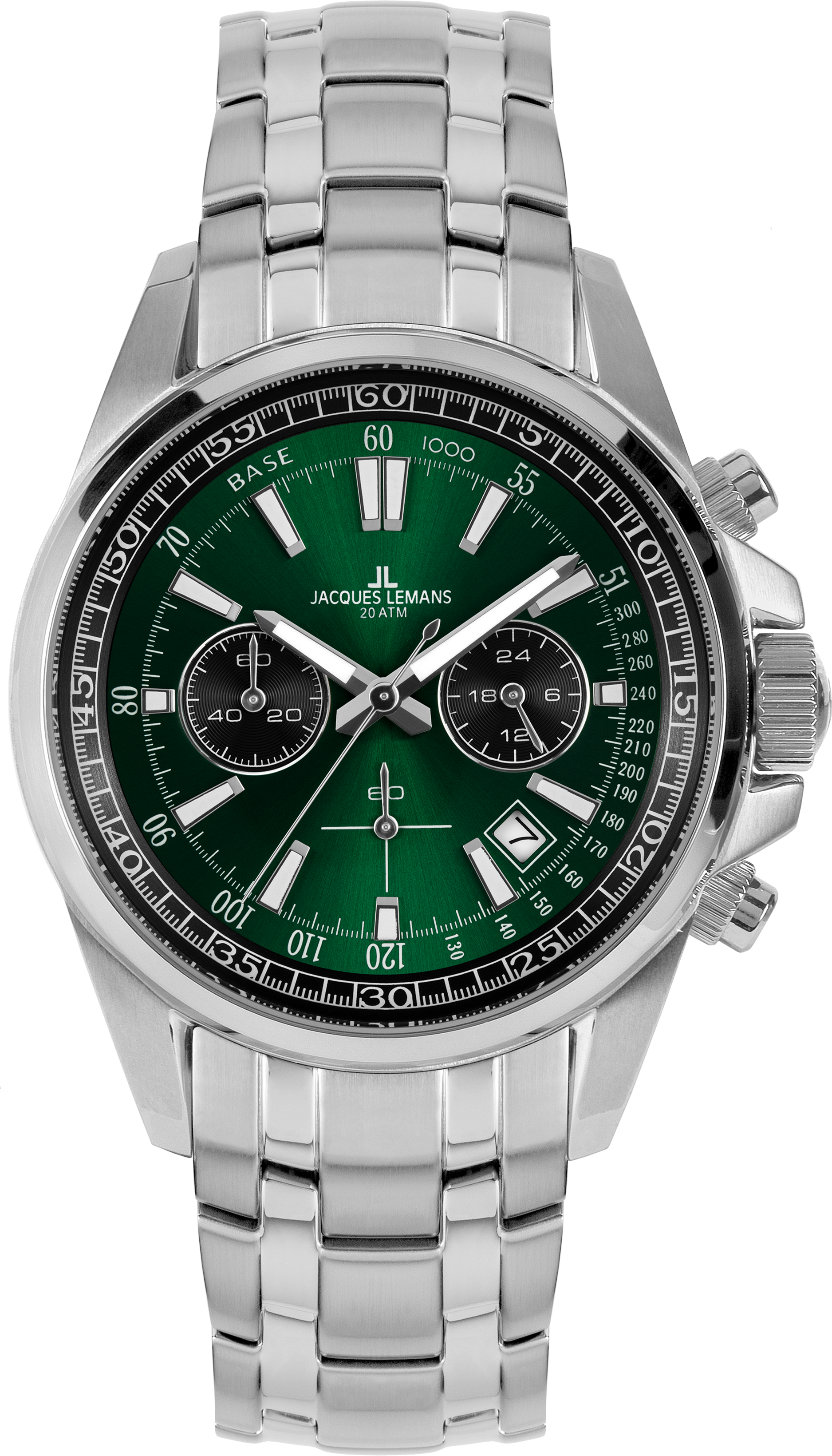 Chronograph JACQUES LEMANS "Liverpool", grün (silberfarben, grün), Armbanduhren, Herren, Chronograph, Quarzuhr, Armbanduhr, Herrenuhr, Edelstahlarmband, analog, Tag