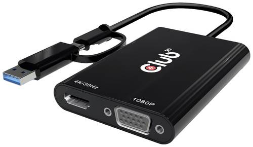 Club3D USB 3.2 Gen 1 (USB 3.0) Adapter [1x USB-A, USB-C - 1x HDMI-Buchse, VGA-Buchse] Adapter USB Typ C/A - HDMI / VGA