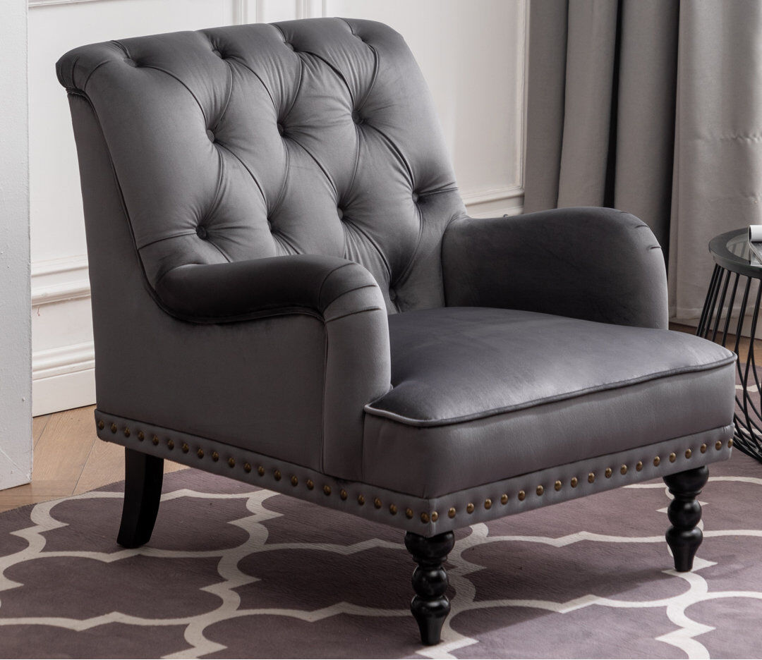 Mercer41 Garrett Velvet Armchair Grey 83cm H X 88cm W X 72cm D