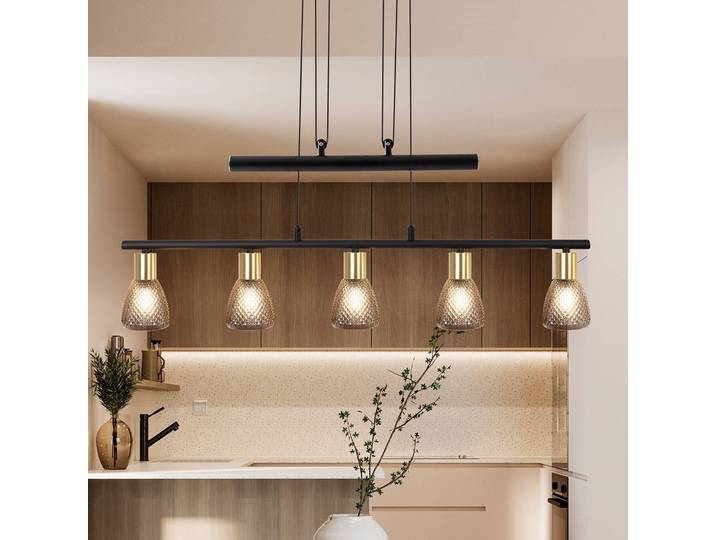 Näve Glas Hängelampe Lindita, alu / grau / zink, für Wohn- / Esszimmer, Glas, Pendelleuchte