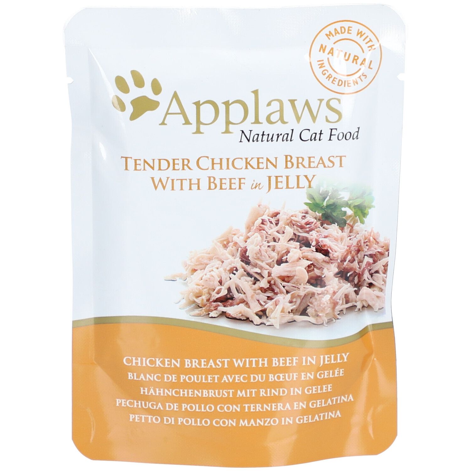 Applaws Nassfutter im Beutel mit Huhn und Rind Gelee für Katzen 70 g