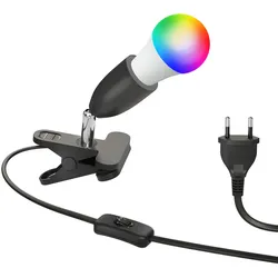 ledscom.de E27 Klemmleuchte LIK, schwarz inkl. Smart Home RGBW LED Lampe, 8,89W, 892lm