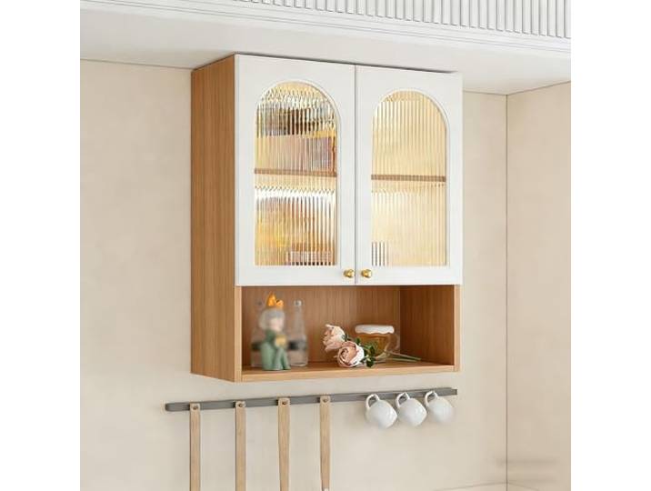 Stilvoller Wandschrank Aus Holz, 60 Cm Großer Weißer Badezimmerschrank Mit Tür Und Regal(80cm)