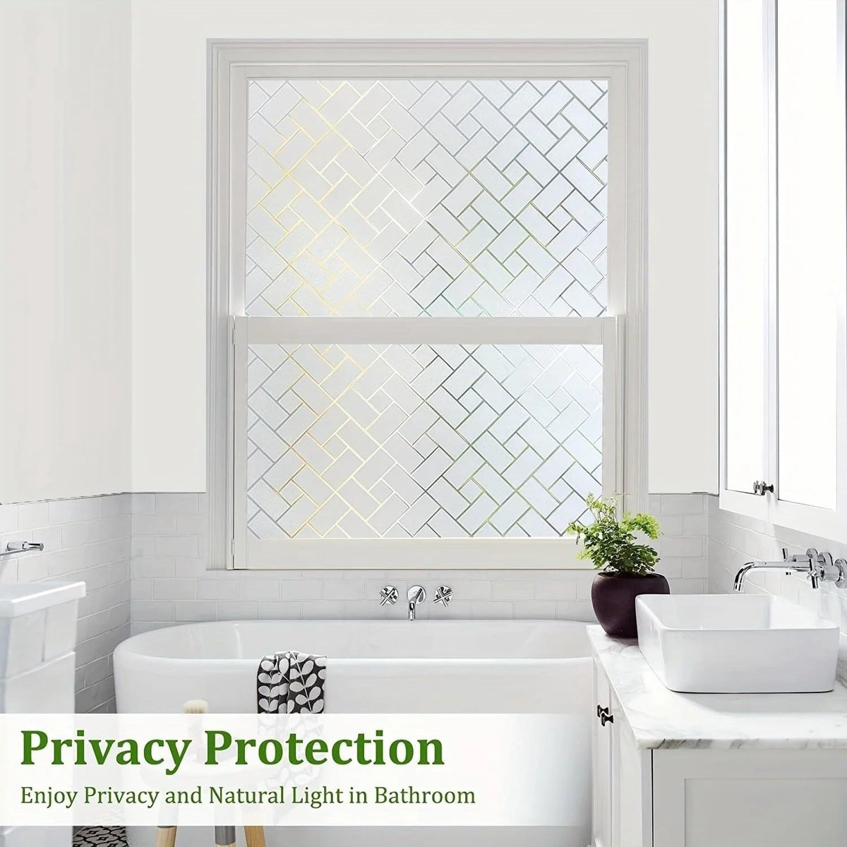 Raamfolie Zichtwerend Melkglas met Kruispatroon Decoratie - Transparant - 55 x 200 cm
