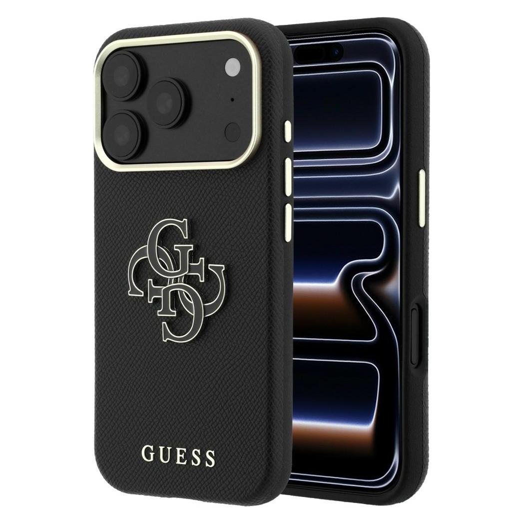 Guess Rückseitenhülle für Apple iPhone 18 Pro, SW, genarbtes PU und grosses Logo aus Harz, schwarz (Apple iPhone 17 Pro, Apple iPhone 18 Pro) (GUESS)