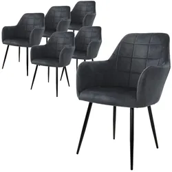 ECD Germany Esszimmerstuhl 6er Set Dunkelgrau, Samtbezug, Metallgestell, ergonomisch & modern