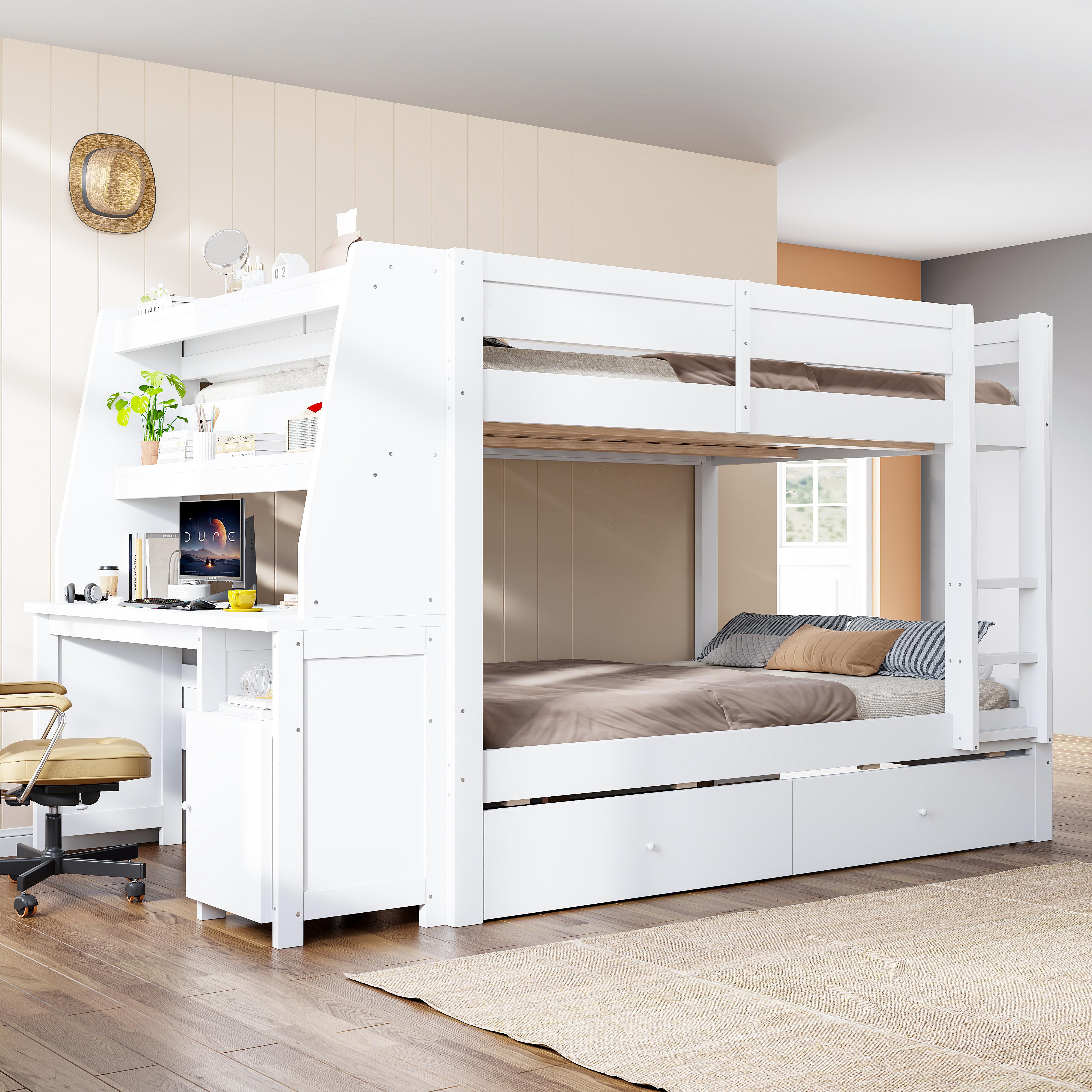 140x200cm Etagenbett Mit Aufbewahrungsschrank Der nach links oder rechts versetzt werden kann Mit Schreibtisch Ablage Schubladen und Stauraum Weiß