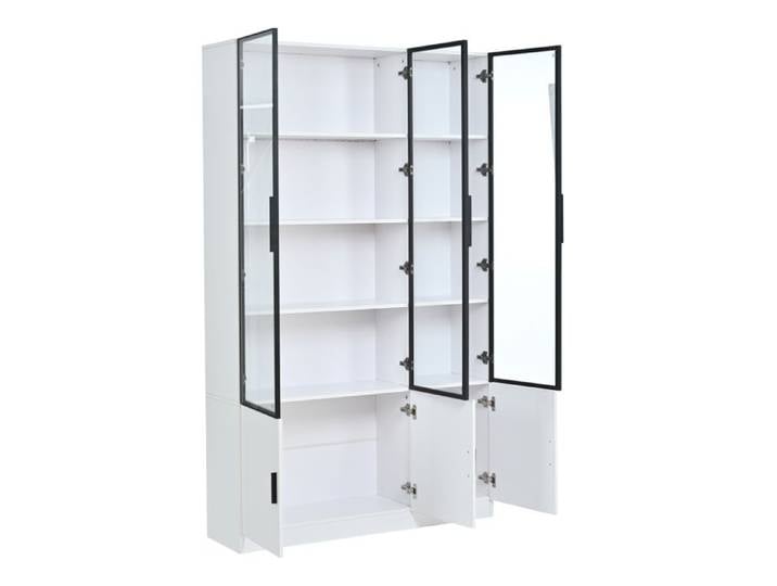 Vitrine haute 120 x 32 x 200 cm armoire en verre LED à 6 portes meuble de salon multifonction grande armoire blanche