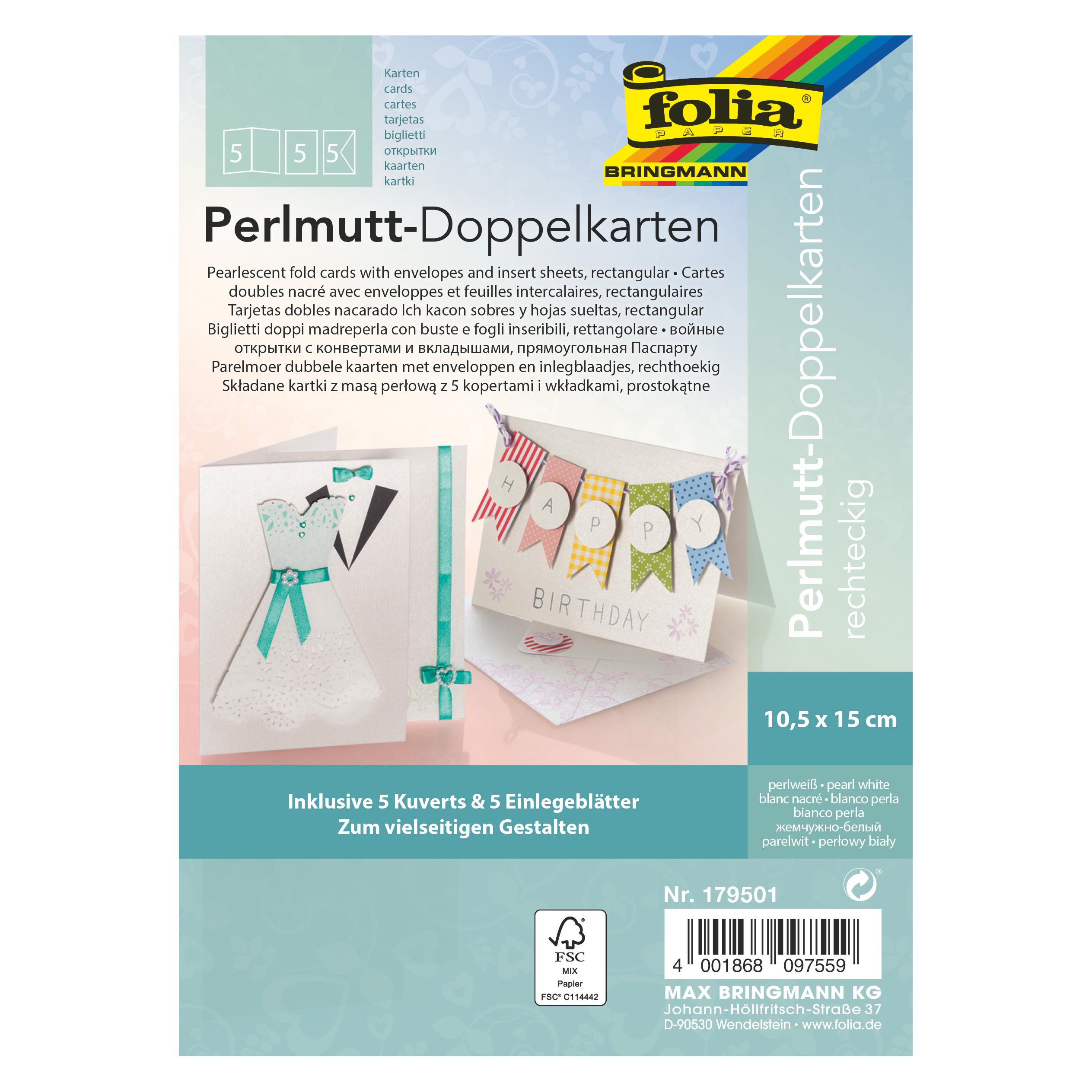 Folia Doppelkarten Perlmutt perlweiss (179501)