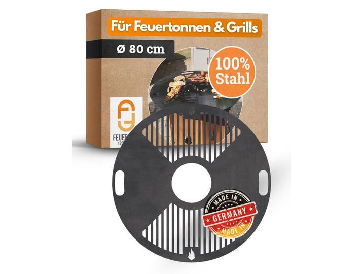 Feuerfest 123 GmbH Grillplatte Feuerplatte Grillplatte mit integriertem Rost Ø 80 cm Design 2