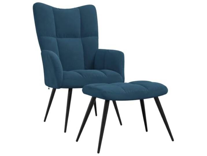 Samt Fußsessel Blau mit Stahlrahmen Rechtecksteppung, Schwammfüllung, Tragkraft 110 kg, modernes Design, stabiler Stahlrahmen