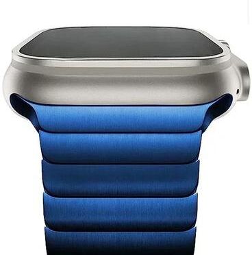 Uplifted Goods Titanium Tone Stainless Steel Link Bracelet blue for Iwatch 10 42mm
