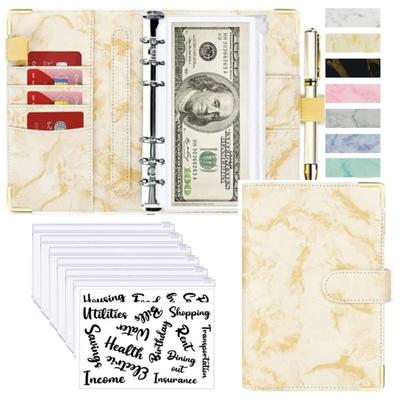 Money Saving Organiser, PU Leather Budget Binder, Marble Notebook, Budget Planner Envelope For Office & School Supplies yellow And Sticker