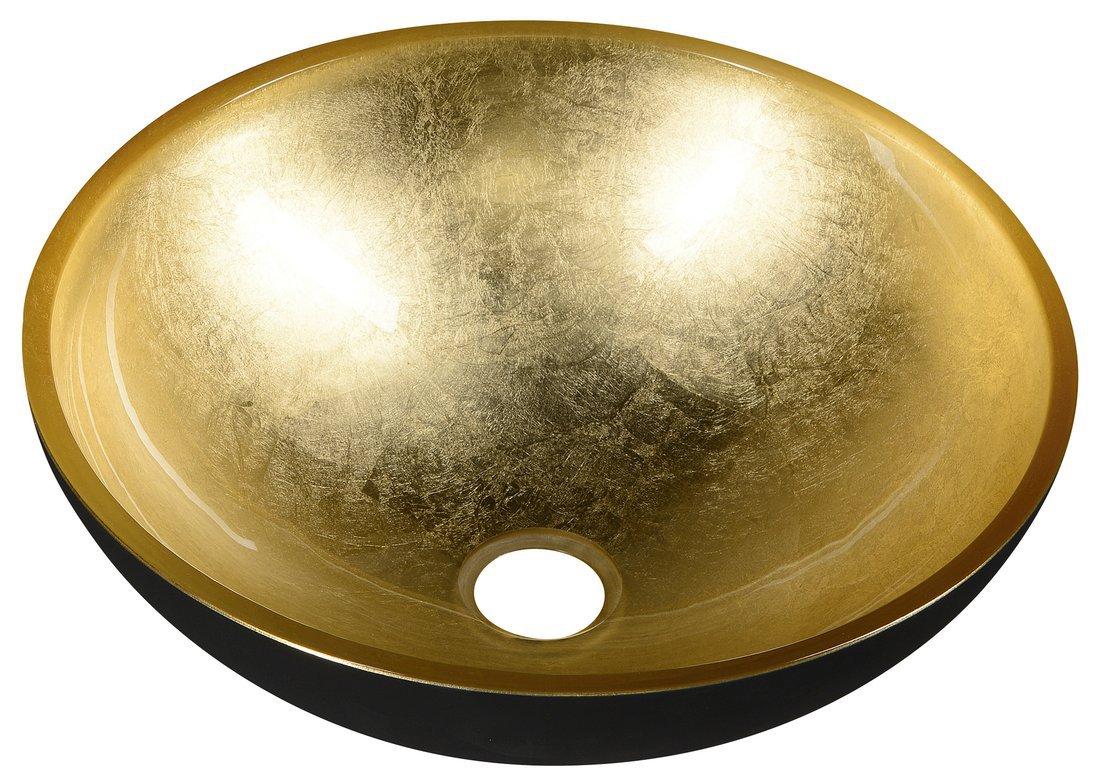 MURANO BLACK-GOLD Glaswaschbecken zum Aufsetzen, Durchmesser 40cm, Gold/Schwarz