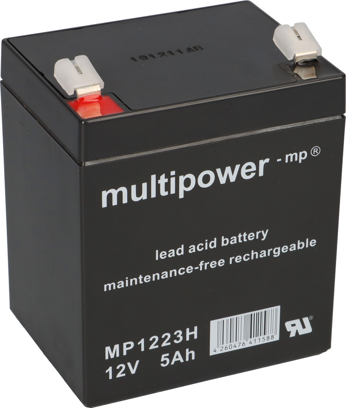Multipower MP1223H AGM-accu, 12V, 5Ah met F6,3 mm aansluiting
