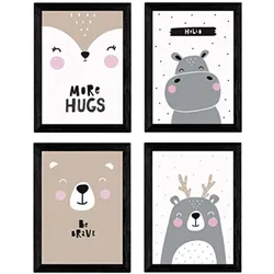 POSTER Set mit 4 Bär, hipopotamo und Kaninchen Tiere A4 Rahmenlos