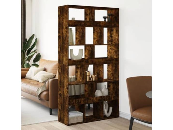 Raumteiler Räuchereiche 100x33x187,5 cm Holzwerkstoff mit 15 Fächern 15 geräumige Fächer, feuchtigkeitsresistent, stabil, vielseitig als Regal nutzbar, pflegeleichte Oberfläche