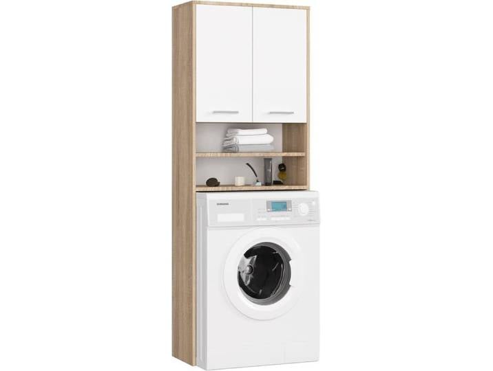 AKORD Meuble de buanderie pour lave-linge 2 portes et 2 étagères L64 x H180 x P30 cm 30 kg
