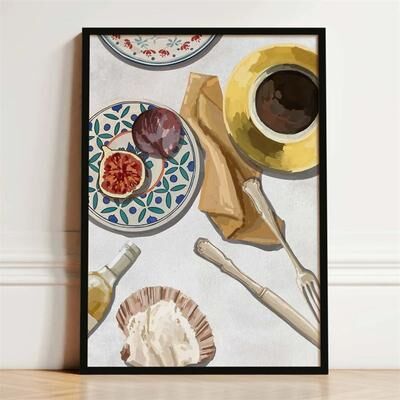 Uplift Treasures French Breakfast Canvas Wall Art Lemon Wine Oyster And Pasta Poster 2 11.81 16.54 In Unframed