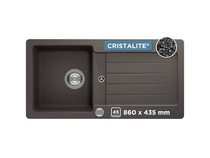 SCHOCK Küchenspüle Typos D-100S Asphalt 86x43,5 cm Granitspüle aus CRISTALITE Grau mit Abtropffläche Spüle für 45 cm Unterschrank Reversible Einbauspüle Robuste Quarzkomposit-Oberfläche