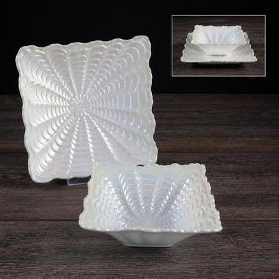 Elby Gifts "Ceramic Seashell Bowl 4"" & Plate 6"" Set"