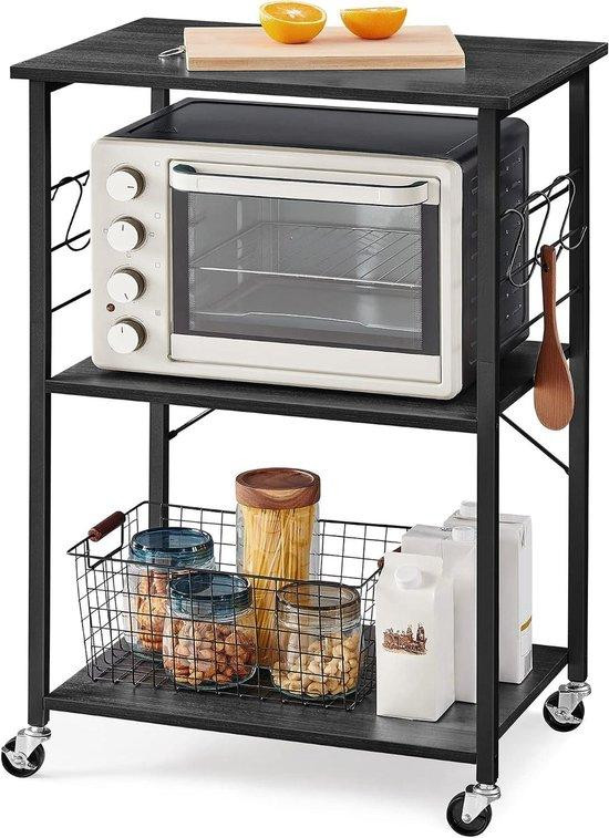 VASAGLE Keukenrek op wielen met dienblad trolley en 6 haken, B/D/H: 40 x 60 x 89 cm