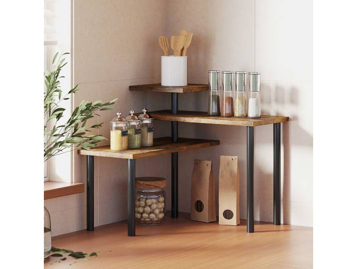 HOMCOM Étagère Cuisine 3 Niveaux Métal Brun Rustique