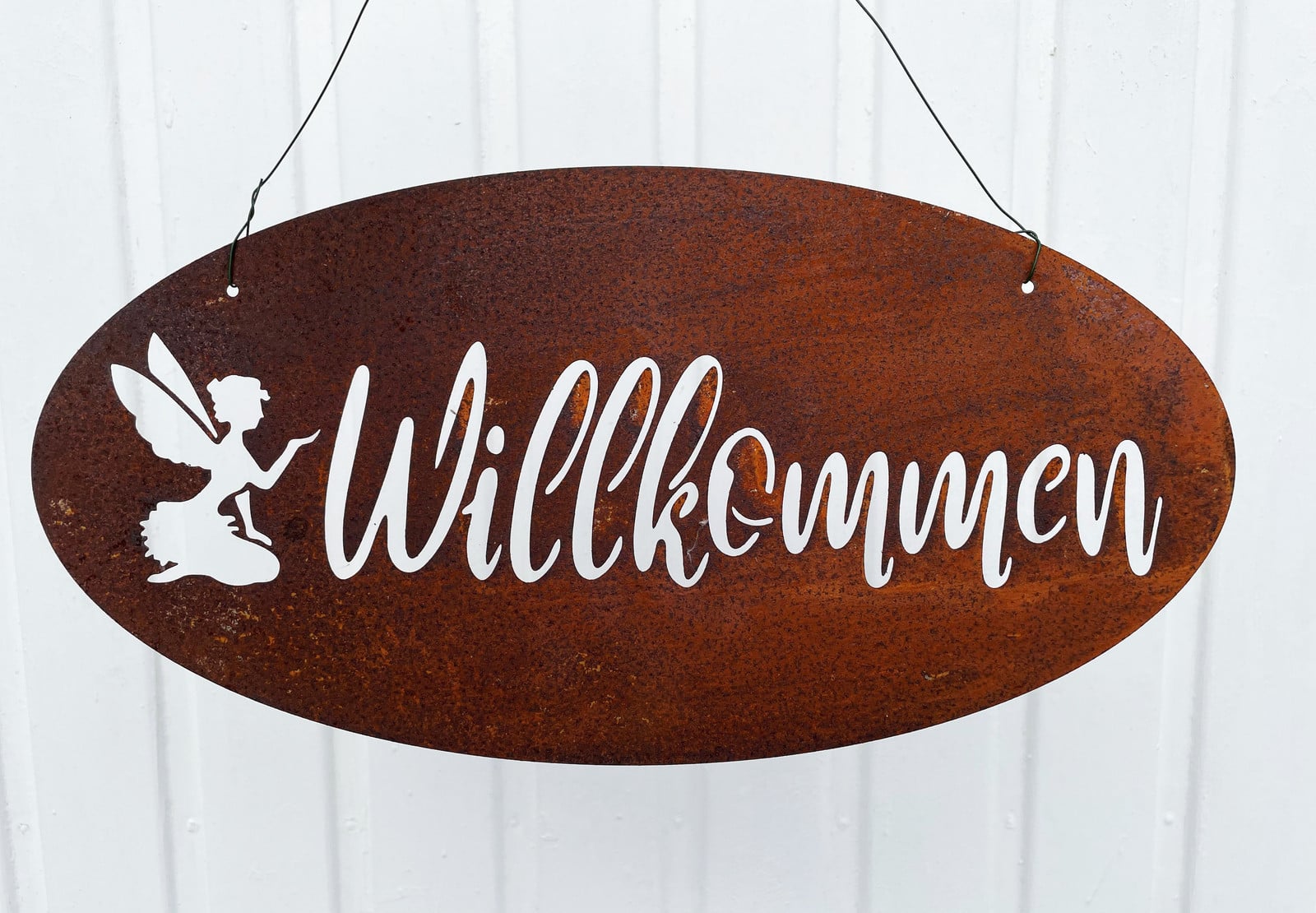 Steinfigurenwelt Gießen Welkom Schild Wanddecoratie Roestkleur B: 40 cm, H: 20 cm