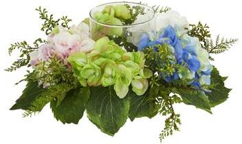 Nearly Natural Hydrangea Artificial Candelabrum - h: 5.5 in. w: 14 in. d: 14 in
