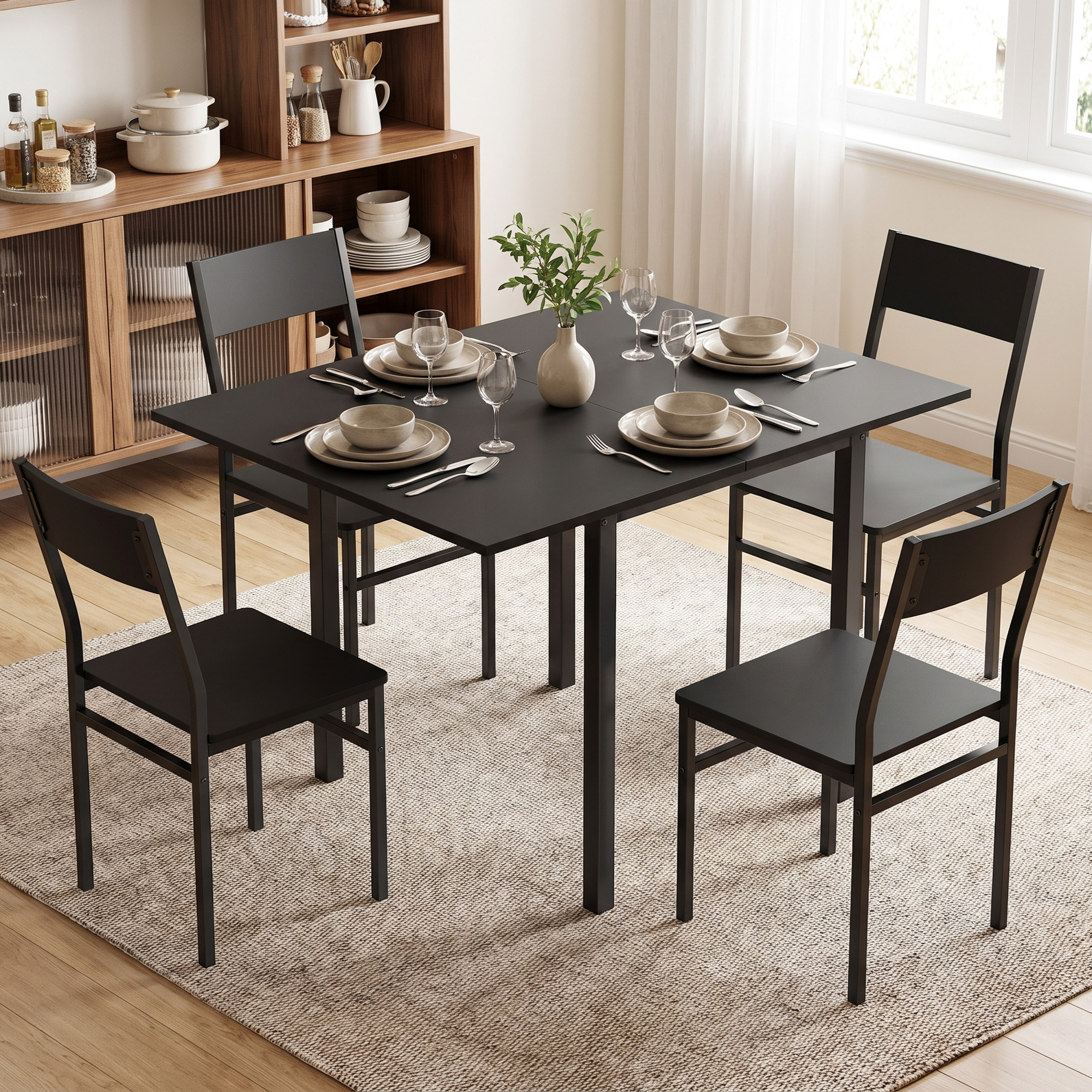 Homcom Set Tavolo da Pranzo con Tavolo Allungabile e Sedie Impilabili, Nero   Aosom Italy