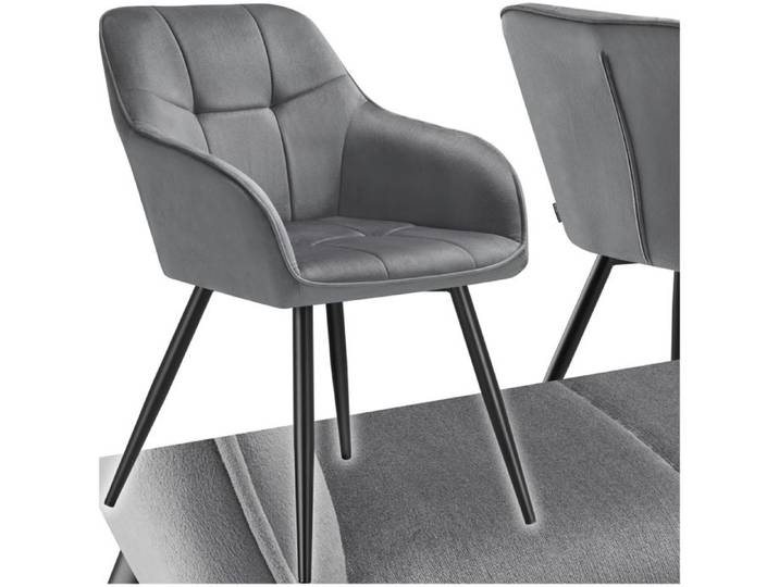 Chaise - TECTAKE - Chaise MARILYN effet velours capitonné rembourrée et pieds acier noir 58 x 62 x 82 cm - Gris/Noir