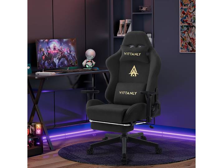 Chaise de jeu Vittanly, chaise de jeu de luxe en faux daim, chaise de bureau, chaise de bureau ergonomique avec repose-pieds, appui-tête et coussin lombaire, accoudoirs 3D, 90-155 ° Dossier de