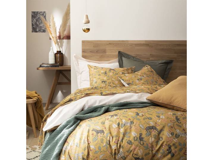 Housse de couette imprimée en percale de coton jaune 200x200