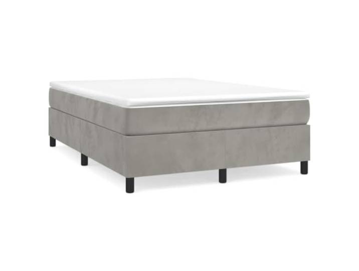 PUGYNBK Boxspringbett aus Samt, Hellgrau, 140 x 190 cm Taschenfederkernmatratze, mittelhart, Sperrholzlatten, inkl. Montageanleitung
