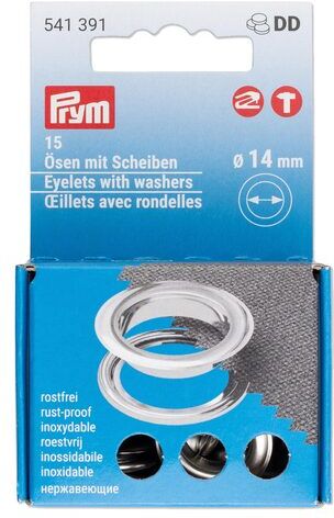 Prym Nähfrei-Ösen mit Scheiben, Größe: 14 mm Ø, Inhalt: 15 Stück