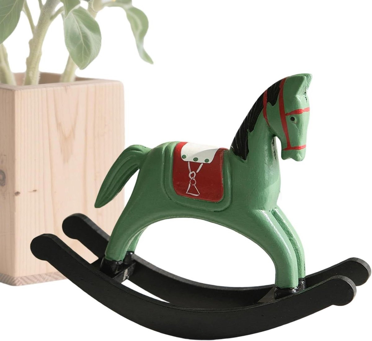 Merkloos Klassiek Schommelpaard Decoratie Beeld Groen - 22 x 17.5 cm