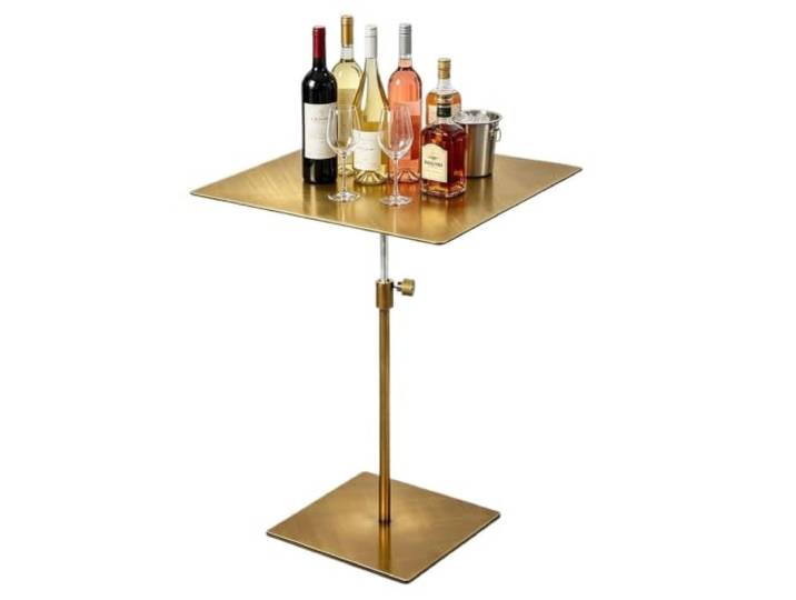 Cocktail-Bartisch, Bistro-Pub-Tisch mit Metallsockel, Terrassen-Esstisch Quadratischer Tisch aus Edelstahl – höhenverstellbare Getränke-Couchtische und Beistelltische(Gold,35cmx35cm)