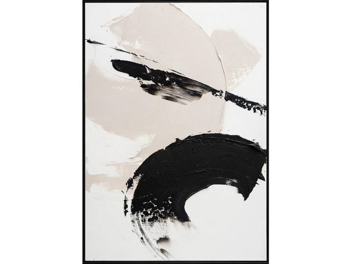 Monee Ölgemälde, Schwarz, Weiss, Holz, Kunststoff, Textil, Tanne, vollmassiv, rechteckig, 90x120 cm, handgemalt, einfache und schnelle Anbringung, gerahmt, Bilder & Rahmen, Bilder, Ölbilder