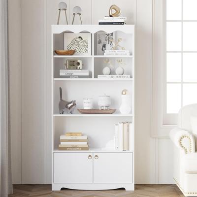 "Garvee 5-Tier Bookcase with Doors, 63"" Tall Modern Wooden Bookshelf, Floor Standing Display Storage Shelf"
