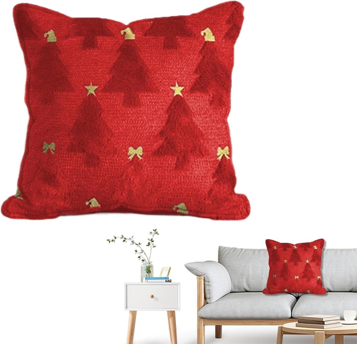 Rood Kerstkussen - Decoratief en wasbaar kussen - 45 x 45 cm