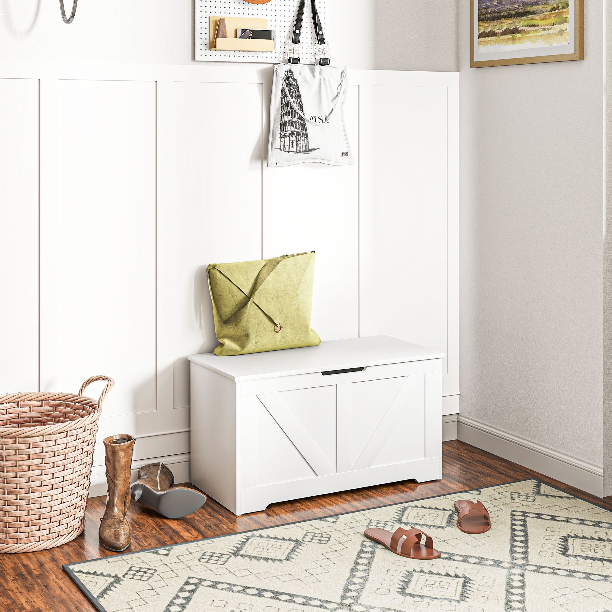 Homcom Cassapanca contenitore, panca contenitore con coperchio ribaltabile e cerniere di sicurezza, 80 x 40 x 45 cm, bianco   Aosom Italy